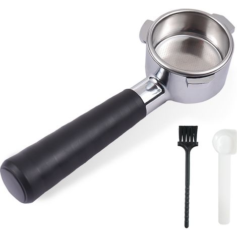 Portafiltro sin fondo de 58 mm con cesta de acero inoxidable (3 brazos), mango con cepillo de limpieza y cuchara. Compatible con las cafeteras Breville 450, 820, 840 y 870. (1/5)