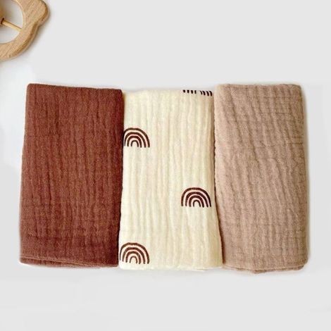 Langes pour bébé en coton biologique - Lot de 3, 23 x 23 cm - Couleur aléatoire - Convient aux bébés (1/5)