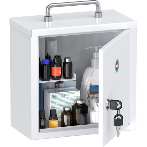 Armoire à Pharmacie Murale verrouillable avec Serrure à clé et poignée, Organisateur médical sécurisé en Acier léger, boîte de Rangement métallique, Blanc (1/5)