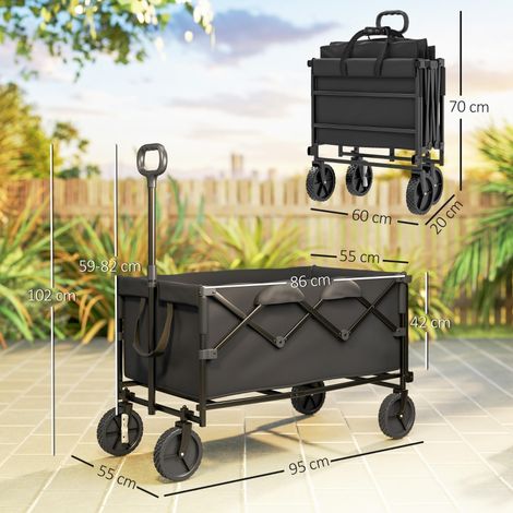 Chariot jardin pliable charge 100kg extensible, bâche amovible chariot transport noir (1/5)