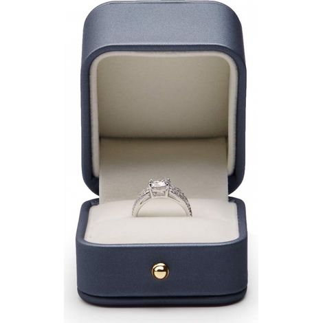 Boîte à bagues en cuir bleu acier de qualité supérieure - Coffret cadeau pour bijoux de demande en mariage (1/5)