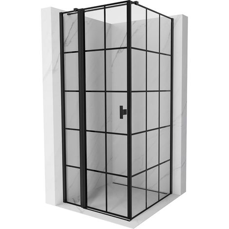 Mexen Mist T cabina de ducha abatible izquierda 110 x 110 cm, rejilla negra, negra - 8A4T-110-110-70-77-L (1/5)