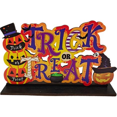 Décoration De Bureau Halloween - Décoration En Bois Avec Citrouille Et Chauve-Souris - Pour Fête Thème Halloween - 1 Pièce (1/3)
