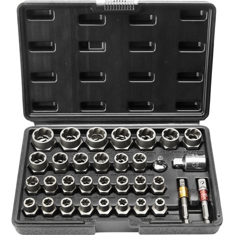 VEVOR Extractor de Pernos y Tuercas 29 Piezas Extractores de Pernos de 6 mm a 10 mm y 10,5 mm a 19 mm Herramientas de Extracción de Pernos Rotos de Acero CR-MO con Estuche para Quitar Pernos Rotos