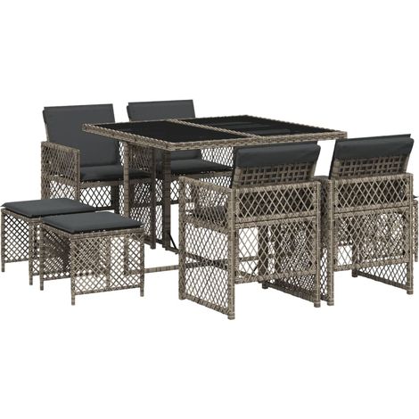 Ensemble à manger de jardin 9 pcs,Salon de jardin coussins gris résine tressée CFW17140 (1/5)