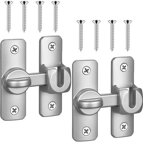 Lot de 2 loquets à charnière 90/180° — Quincaillerie de loquet robuste pour porte de grange — Loquet coulissant pour abri de jardin, clôture, armoire ou fenêtre — Loquet de sécurité extérieur en acier