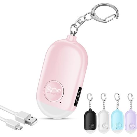 (Rose)130DB Alarme Personnelle Anti Agression avec Porte clé, Rechargeable de Poche avec LED Lampe de Poche Torche, pour Femme Enfants Personnes Aînée (1/5)