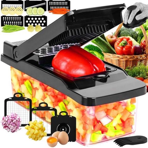 Coupe Legumes Multifonctions, Professionnelle Mandoline Cuisine Coupe Legume Manuel à Lames Remplaçables Coupe légumes pour trancher râper et découper en dés (1/4)