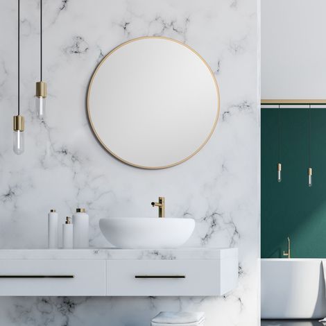 Talos Picasso Spiegel gold Ø 60 cm - mit hochwertigem Aluminiumrahmen für stilvolles Ambiente - Perfekter Badezimmerspiegel Rund, der Eleganz und Funktionalität vereint (1/5)