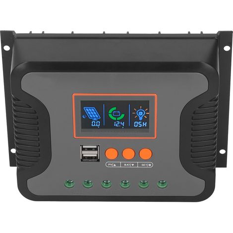 60A 12V 24V 36V 48V PWM Solarladeregler, 2 USB-Anschlussregler, einstellbares LCD-Display, kompatibel mit AGM-Gel-Lithium-Batterien, wasserdicht. (1/5)