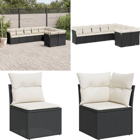 Salon de jardin 9 pcs avec coussins noir résine tressée - Salon De Jardin - Canapé Extérieur - Meuble De Jardin - Ensemble Salon De Jardin - Set De Canapés - Home & Living (1/5)