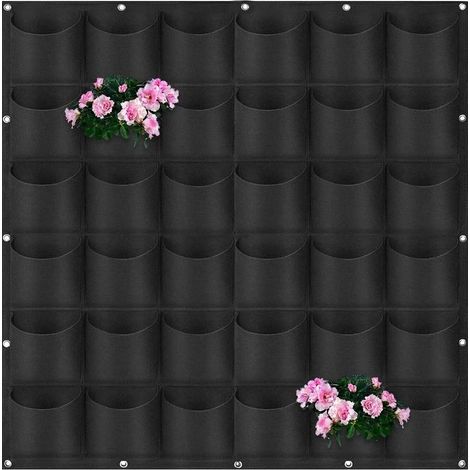 GDHZS- Sac à Plantes Mural, Sacs de Culture Muraux, Sac de Plantation Suspendu Pot de Fleurs Mural Extérieur, Sac à Plantes Mural en Feutre Vertical (Noir) (1/5)