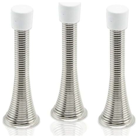 Lot de 3 butées de porte à ressort chromées à fixation murale pour plinthes (1/5)