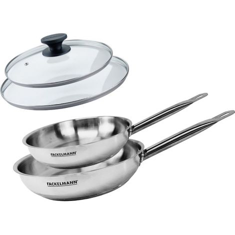 Set de 2 poêles 20 et 24 cm en inox et 2 couvercles en verre Fackelmann Eterna (1/5)