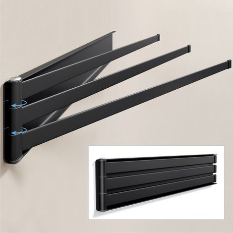 doporro Handtuchhalter ohne Bohren und mit Magnet, 180° schwenkbar, selbstklebende Handtuchstange mit 3 Armen, Wandhalterung für Bad, Küche & Kühlschrank, Modern Matt Schwarz
