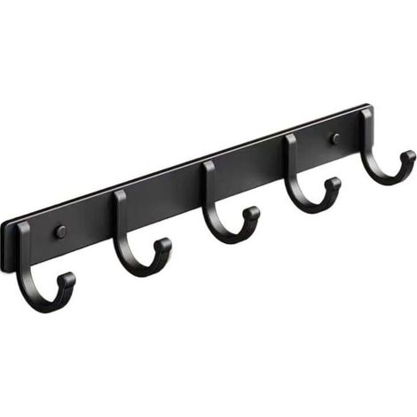 Ganci adesivi da parete, appendini per bagno e armadio, gruccia salvaspazio per giacche, cappelli e borse (Nero, 5 ganci 36 cm) (1/5)