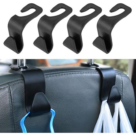 Crochet de suspension multifonction pour dossier de siège intérieur de voiture, support pour appui-tête et porte-sac arrière - Noir (4 pièces) (1/5)