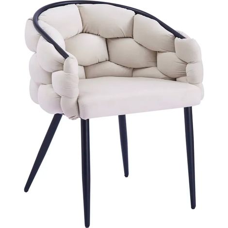 Lot 2 Chaises Salle à Manger Ballon Velours Beige Pieds Métal Noir 65x68x78cm (1/5)