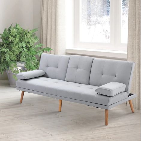Divano letto 3 posti 181x77x78 cm in lino grigio chiaro con schienale regolabile FloraGrace (1/5)