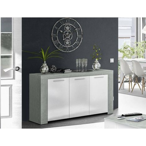 Dmora - Aparador Dalbier, Aparador moderno con 3 puertas, Bufet de salón, gabinete de TV, Aparador para salón, 144x42h80 cm, Hormigón y Blanco (1/4)
