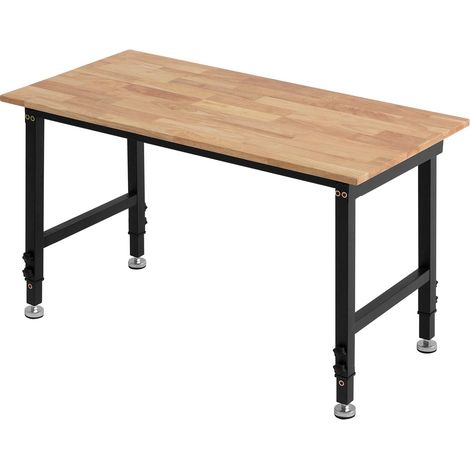 Établi Atelier 122x60 cm Établi Garage Hauteur Réglable 8 Positions 670-1020 mm Table de Travail pour Bricolage Garage Atelier Bureau, Charge 680 kg Plateau Bois Chêne Massif Épaisseur 20 mm (1/5)