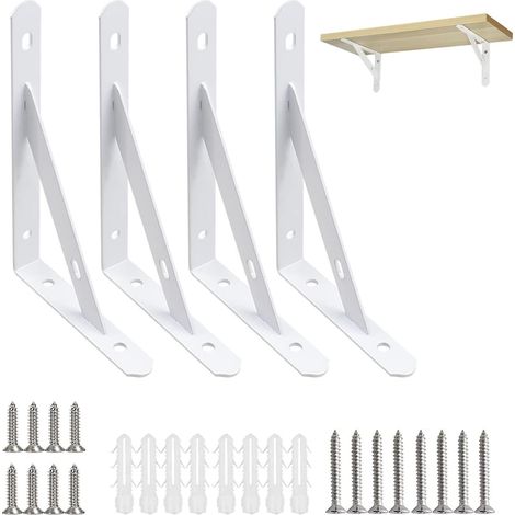 4 Pcs Blanche Equerre Etagere, Support Etagere Murale en Metal (1/5)