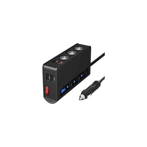 Base divisora de cargador para encendedor de cigarrillos de coche 1, XU, adaptador de 80 W con 4 puertos XU, USB, interruptor independiente, indicador de voltaje, carga rápida QC3.0 para teléfonos y t