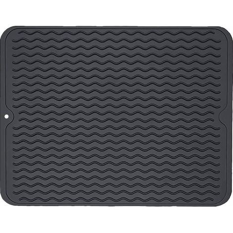 Tapis D'égouttage en Silicone, Antidérapant Tapis Égouttoir, Tapis D'évier, Résistant à la Chaleur Tapis de Séchage en Silicone, Tapis égouttoir de Comptoir, pour Cuisine(40×30CM Noir) (1/4)