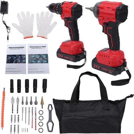 Kit d'outil électrique clé à chocs 21 V, 350 N, 2400 tr/min, porte-couple, foret Φ10 mm, moteur sans balais, 2 batteries, lampe de travail LED, conception compacte pour les professionnels du bricolage (1/5)