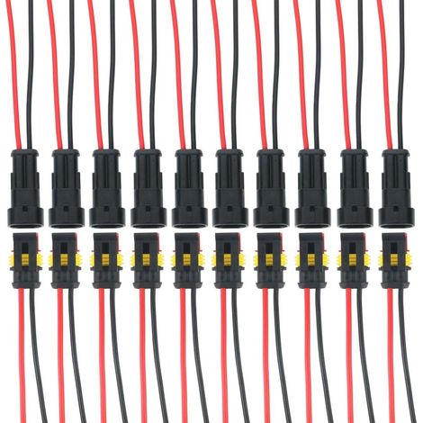 10 Kits 2 Broches Voiture Étanche Connecteur Électrique avec Fil, Voiture Fiche etanche, étanche à la poussière, isolé et scellé