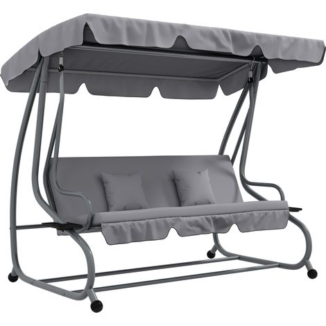 Outsunny Hollywoodschaukel 3-Sitzer, Belastung 340kg, mit Liegefunktion, verstellbarem Dach, klappbarem Beistelltisch (1/5)
