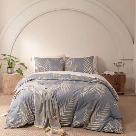 1 Parure de lit 220x240cm,Housse de couette microfibre,Motif palmier tropical,2 taies d'oreiller 65x65cm,Literie 2 personnes