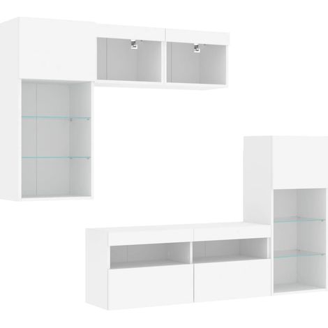 Mobili TV a Muro con LED 5pz Bianchi in Legno Multistrato (1/5)