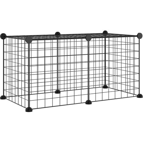 Cage,Enclos pour animaux de compagnie à 8 panneaux Noir 35x35 cm Acier -63948 (1/3)
