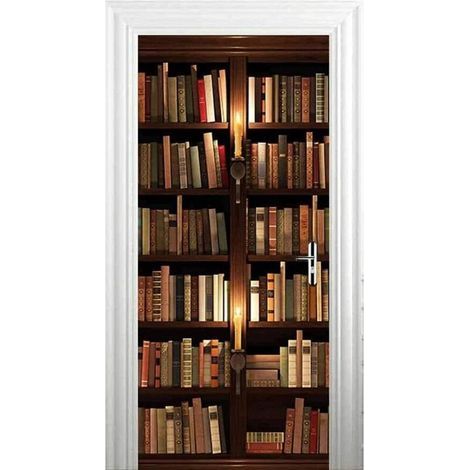 3D-Türaufkleber – Trompe-l’œil-Bücherregal-Effekt – Abnehmbare, wasserfeste Wanddekoration für den Innenbereich – 1 Stück (1/5)