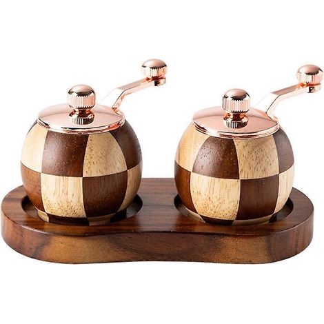 Handbetriebenes Salz- und Pfeffermühlen-Set mit Karomuster, trendige Handmühle, Küchengeschenk (1/5)