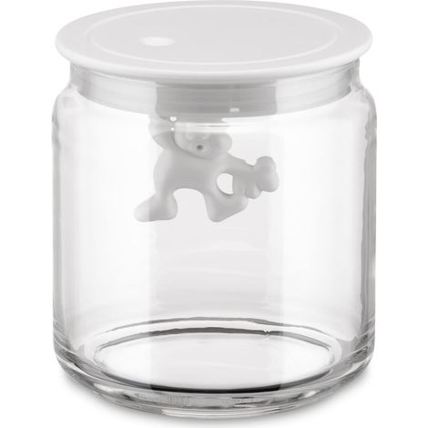 Alessi AMDR04 W Gianni a Little Man Holding on Tight Barattolo Ermetico in Vetro con Coperchio in Resina Termoplastica, Bianco, 70 cl (1/4)