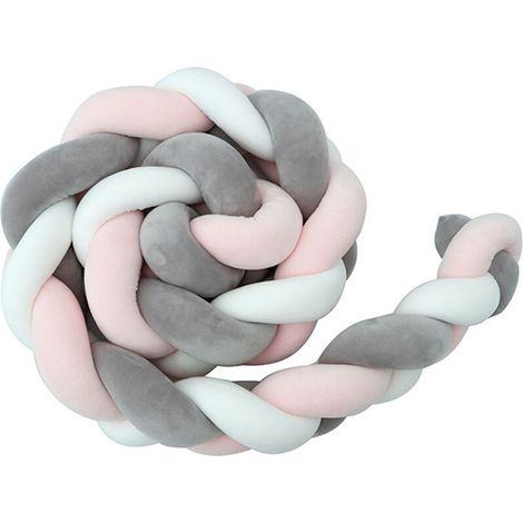 150 cm Babybettumrandung – Samtkissen mit Schlangenmuster – Stoßschutz – Kinderzimmerdeko in Weiß, Grau und Rosa – Merkmak