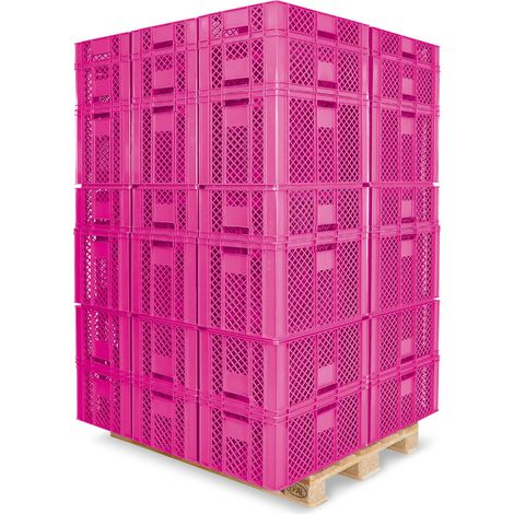 BRB 78 Stück Stapelkörbe/Bäckerkästen in 5 Größen, Grundmaß LxB 600x400 mm, H 90 mm, 150 mm, 240 mm, 320 mm, 410 mm (pink)