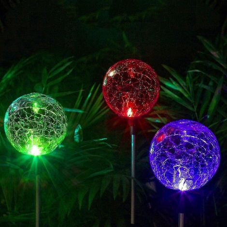 Boules lumineuses solaires pour l'extérieur, lampes de jardin LED avec deux LED en forme de boule à motif de verre brisé, éclairage de jardin à changement de couleur pour l'aménagement paysager et la (1/4)