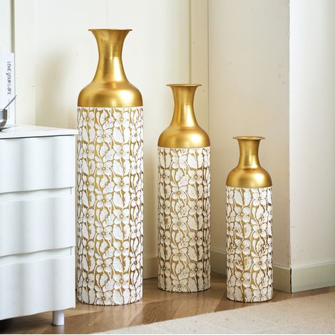 Vases de sol décoratifs 3 pièces en métal, or et blanc, 50/66/85 cm, REDOM (1/5)