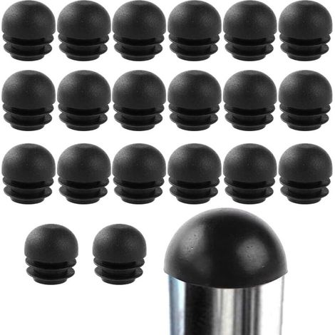 Pack of 20 round plastic caps for chair legs - Floor protectors for tables, beds, chairs - Black - 25 mm (1/5)