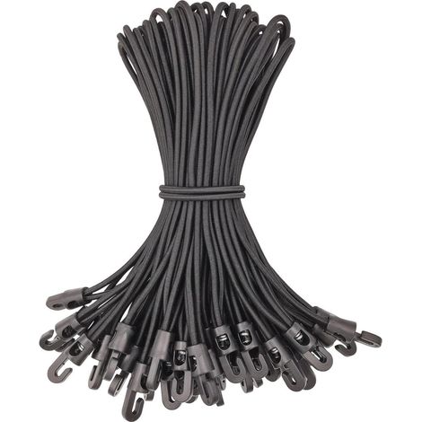 Spanngummis mit Haken 50 Stück, 25 cm, Schwarz, dehnbar bis 50 cm (1/5)