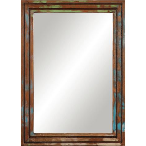 Miroir salle de bain 50x70 cm bois massif d'acacia et verre