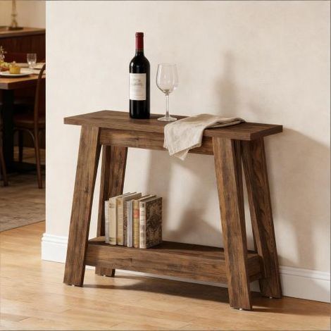Consolle con 2 Ripiani Aperti, Tavolo da Ingresso Stretto per Corridoio o Soggiorno, MDF, Marrone Rustico, 105×30×80 cm (1/3)