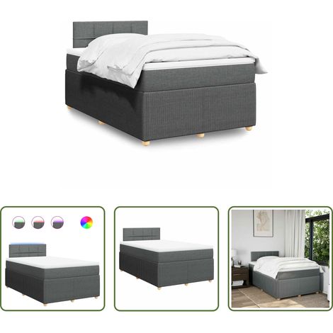 vidaXL Surmatelas - Sommier à lattes de lit avec matelas gris foncé 120x190cm tissu (1/5)