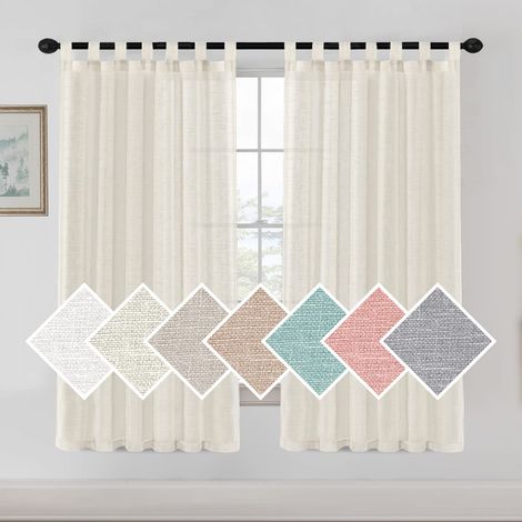 Rideaux en Lin Écru Élégants 2 Panneaux 132 x 213 cm, Aérés à 7 Passants pour Chambre Salon Style Ferme (1/5)