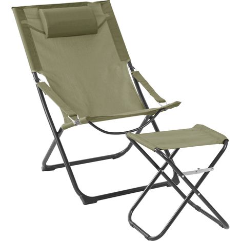 SVITA TOMRA Liegestuhl mit Hocker klappbar Strandstuhl Campingstuhl Kopfkissen Grün