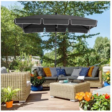 Parasol 198x130cm Rectangulaire Inclinable Gris Anthracite pour Jardin Terrasse Balcon Plage Anti-UV Hauteur Réglable Structure Alu (1/5)