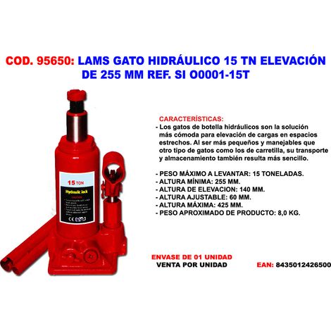 lams gato hidráulico 15 tn elevación 255 mm ref. si o0001-15t